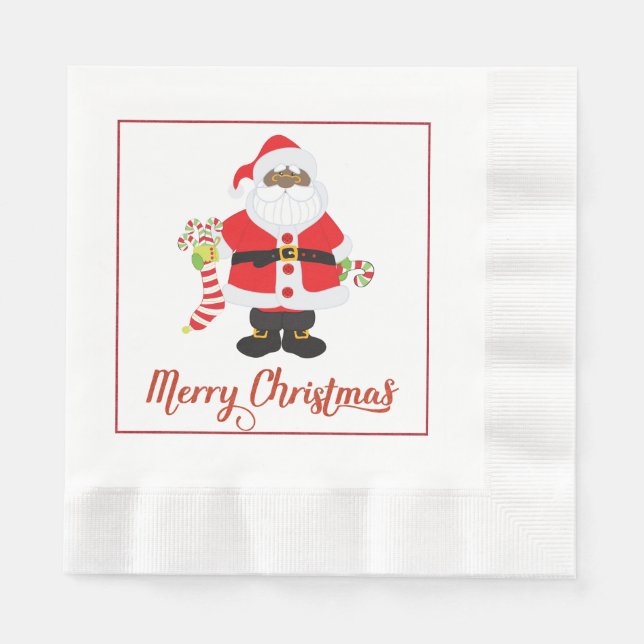 African American Santa Claus Christmas Paper Napki Napkins (Front)