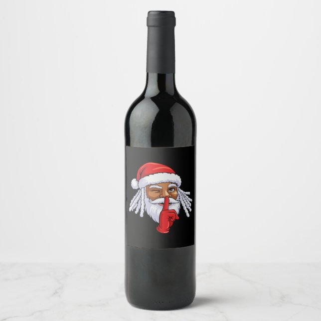 African American Santa Claus Christmas Party Decor Wine Label (Front)