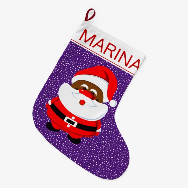 African-American Santa Claus Christmas purple Large Christmas Stocking (Front (Hanging))