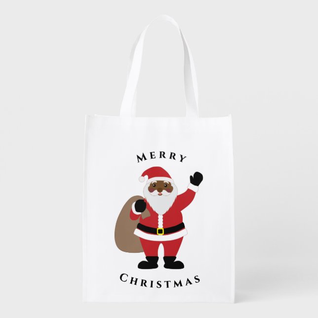 African American Santa Claus Grocery Bag  (Back)