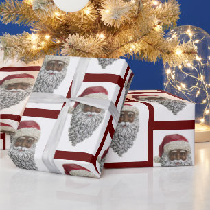 African American Santa Claus Head Christmas Gift Wrapping Paper