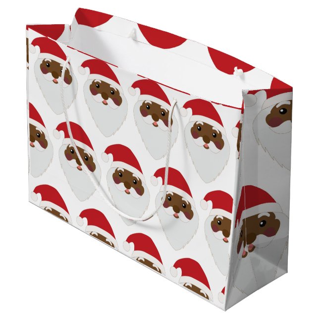 African American Santa Claus Large Gift Bag (Back Angled)