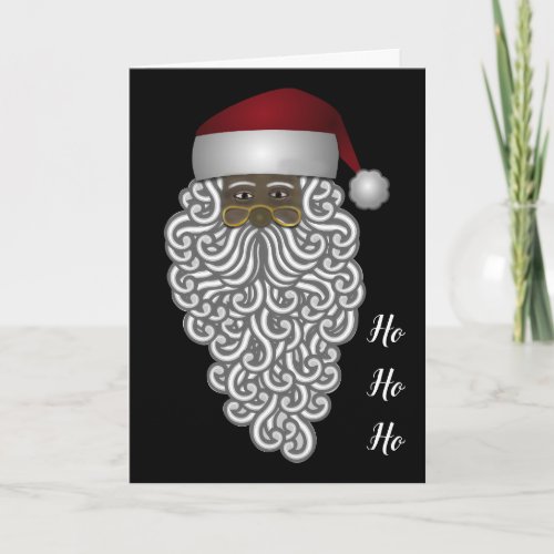 African American Santa Claus on black Christmas Holiday Card