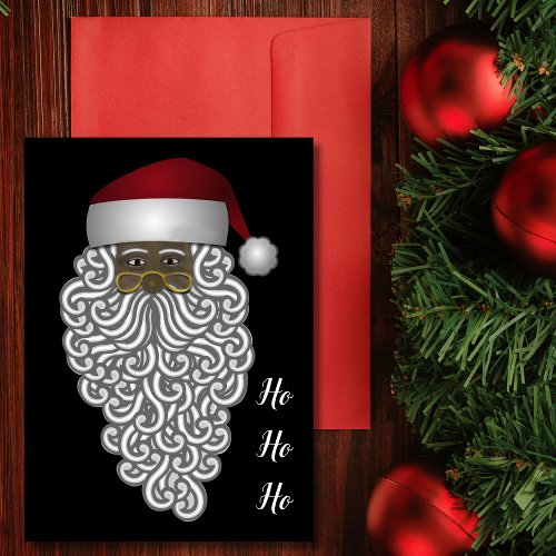 African American Santa Claus on black Christmas Holiday Card