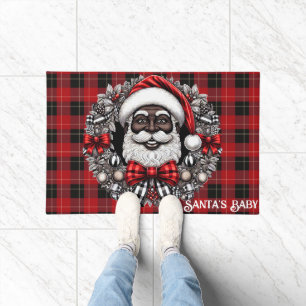 African American Santa Claus Red & Black Doormat