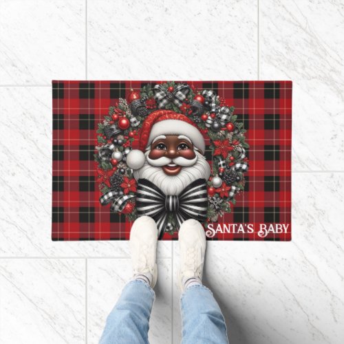 African American Santa Claus Red  Black Doormat