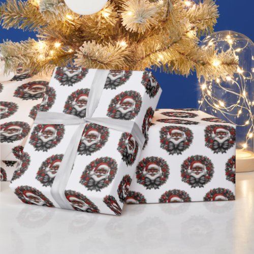 African American Santa Claus Red Black  White Wrapping Paper