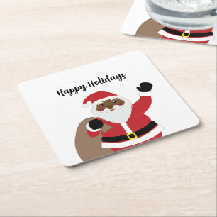 African American Santa Claus Square Paper Coaster