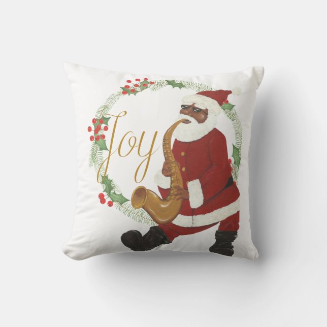 African American Santa Claus Throw Pillow (Front)