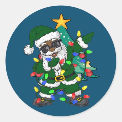 African American Santa claus Ugly Christmas Pajama Classic Round Sticker
