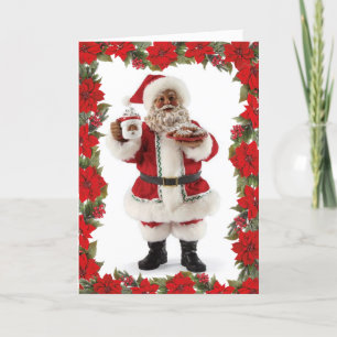 African American Santa Enjoys Cocoa & Cookies Holiday Card