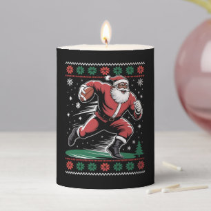 African American Santa Football Ugly Christmas Pillar Candle
