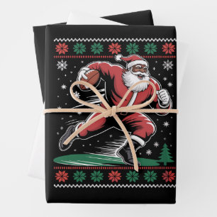  African American Santa Football Ugly Christmas Wrapping Paper Sheets