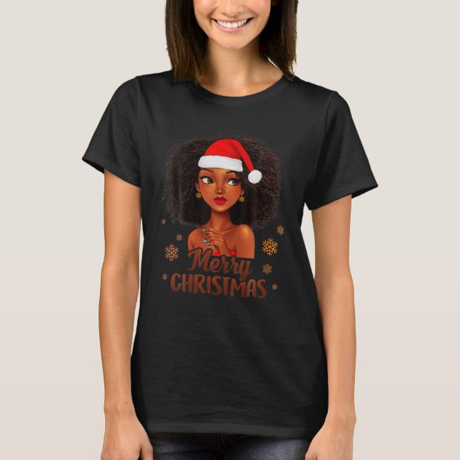 African American Santa Girl Merry Christmas Pajama T-Shirt (Front)