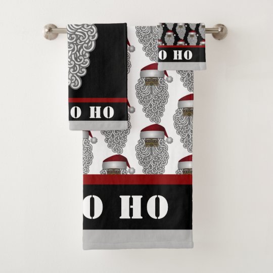 African American Santa Ho Ho Ho Christmas holiday Bath Towel Set