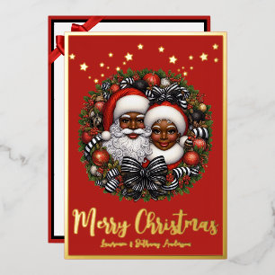 African American Santa & Mrs. Claus Foil Holiday Card