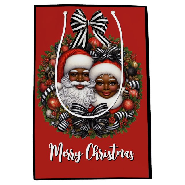 African American Santa & Mrs. Claus Medium Gift Bag (Front)