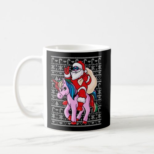 African American Santa Pink Unicorn Ugly Christmas Coffee Mug