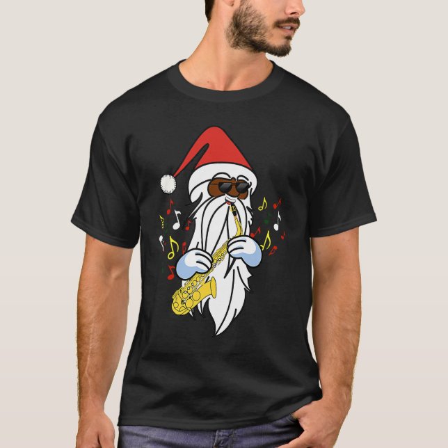 African American Santa Playing the Saxophone Jazz  T-Shirt (Front)
