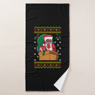 African American Santa Ugly Christmas Bath Towel