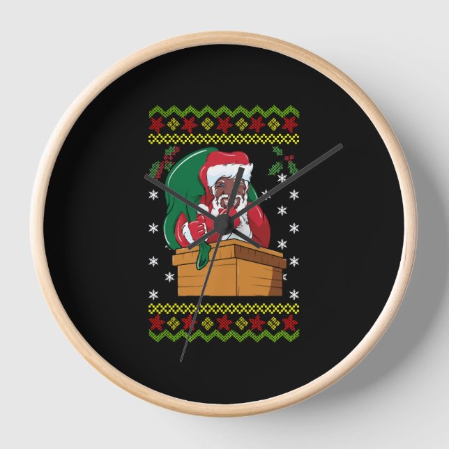African American Santa Ugly Christmas Clock (Front)