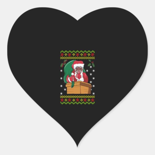 African American Santa Ugly Christmas Heart Sticker