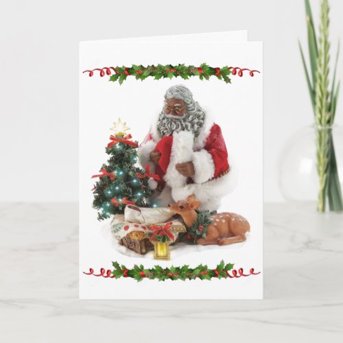 African American Santa with Baby Jesus Christmas Card