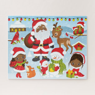 African American Santa with Little Girls Puzzle