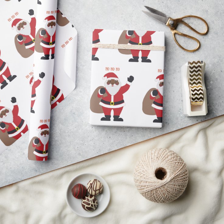 African American Santa Wrapping Paper Zazzle