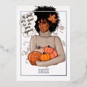 African American Seasonal Autumn - Fall Christmas Foil Holiday Card