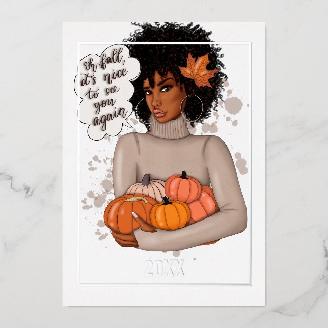 African American Seasonal Autumn - Fall Christmas Foil Holiday Card (Front)