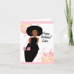 African American Sister Happy Birthday Card<br><div class="desc">Send this beautiful Happy Birthday Card to a special sister. This cool African American design features an African American lady with a curl Afro wearing a black evening dress.</div>