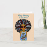 African American Sister Happy Birthday Card<br><div class="desc">This cool birthday card features an African American woman with inspirational word art in her hair and on her jean romper.  Get this card with a lot of personality for your sister for her birthday.  Feel free to customize it. (Change it to cousin,  daughter,  friend etc., )</div>