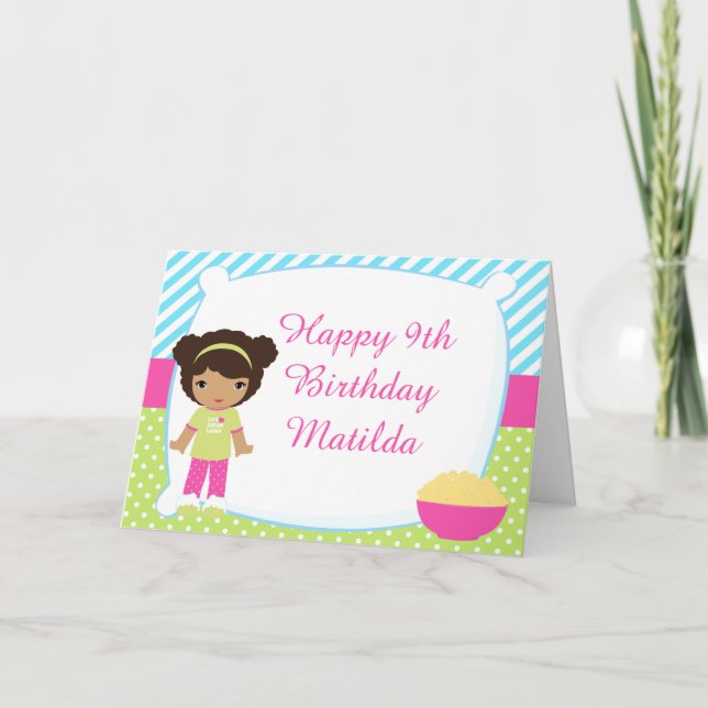 African American Sleepover Slumber Party Birthday Card (Front)