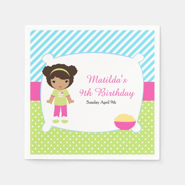 African American Sleepover Slumber Party Birthday Napkins (Front)