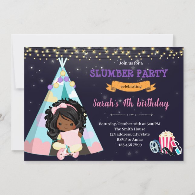 African American slumber party invitation (Front)