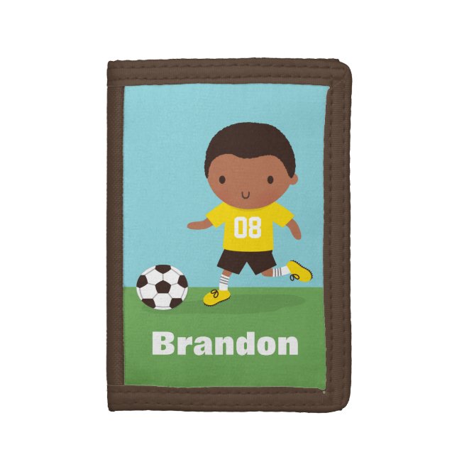 African American Soccer Boy Personalized Wallet (Front Vertical)