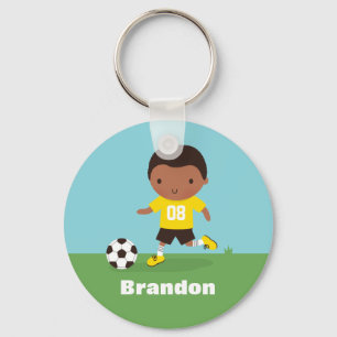 African American Soccer Footballer Boy Keychain