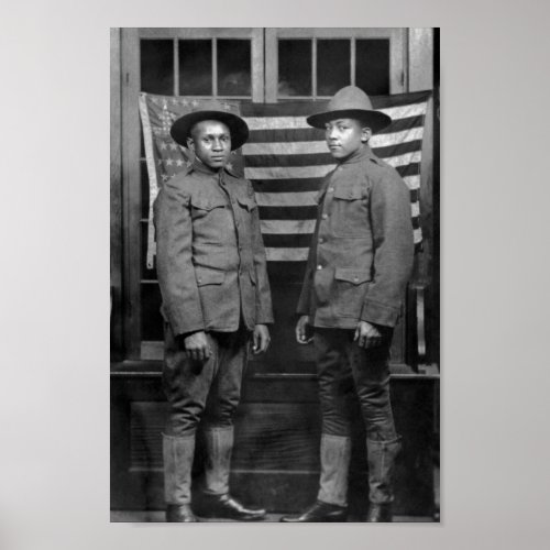African American Soldiers With American Flag Poster