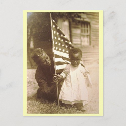 African American Son  Mother US Flag Vintage Postcard