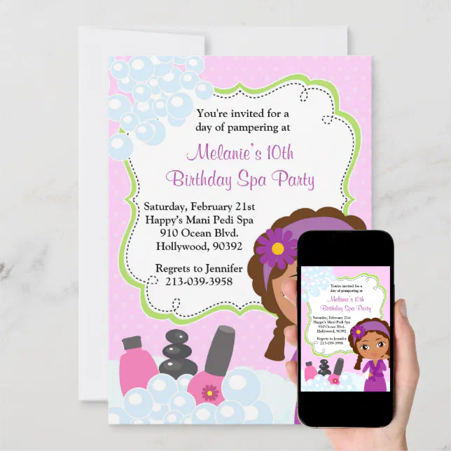 African American Spa Birthday Party Invitation | Zazzle