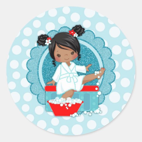 African American Spa Girl Bubbles Turquoise Red Classic Round Sticker