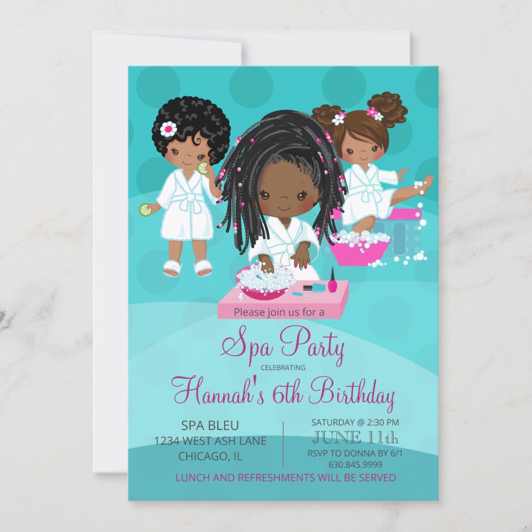 African American Spa Party Birthday Invitation | Zazzle