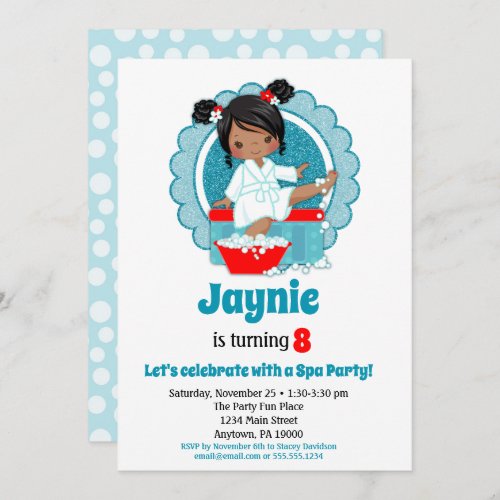 African American Spa Party Girls Birthday Invitation