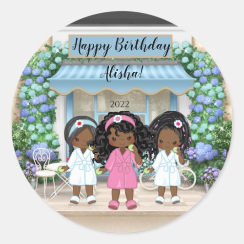 African American Spa Party Invitation Classic Round Sticker