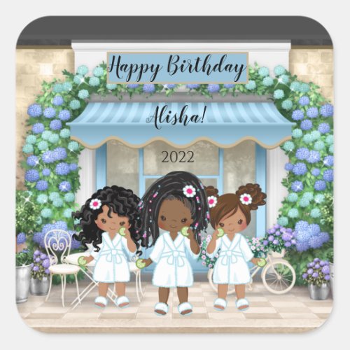 African American Spa Party Invitation Square Sticker