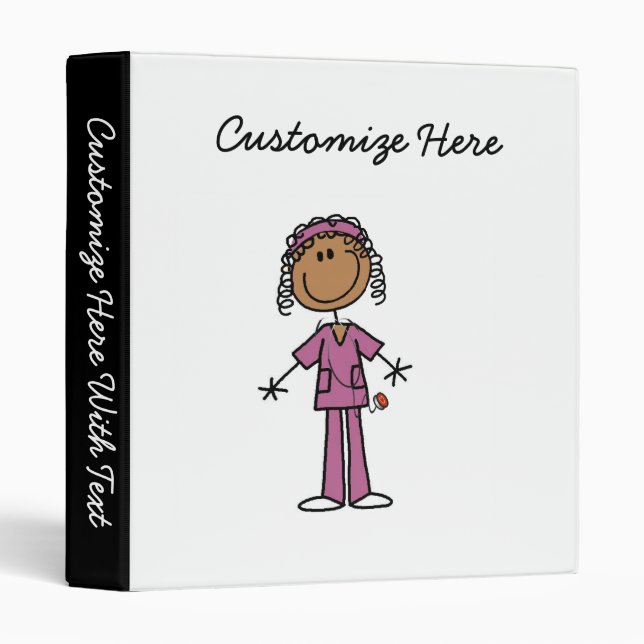 African American Stick Figure Nurse 3 Ring Binder (Front/Spine)