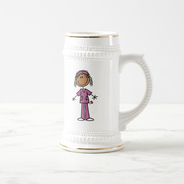 African American Stick Figure Nurse Beer Stein (Right)