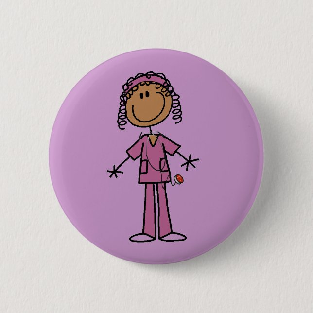 African American Stick Figure Nurse Button (Front)