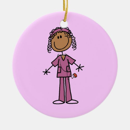 African American Stick Figure Nurse Ceramic Ornament